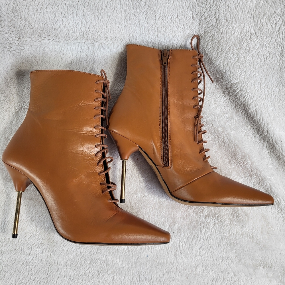 l'intervalle Ankle Boots w/ Gold Accent High Heels in Chestnut Nubuck 39/ US 8.5 - Picture 5 of 14